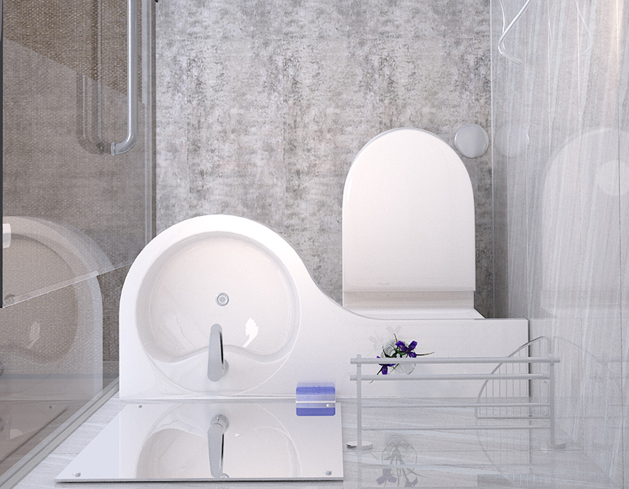 Vitreo-Wall Modular Integrated Bathroom with PEC Resina Fiber Interior Panels