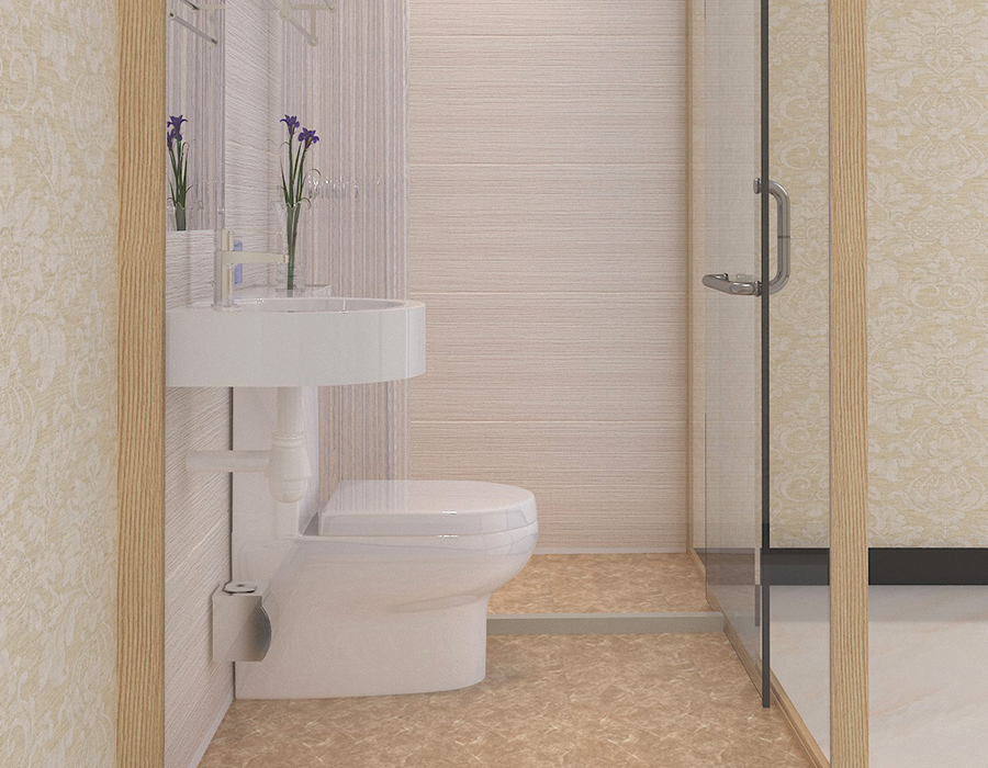 Hotel Modular Bathroom with PEC Resin Fibra Interior Panels and Glass Muri Exteriores