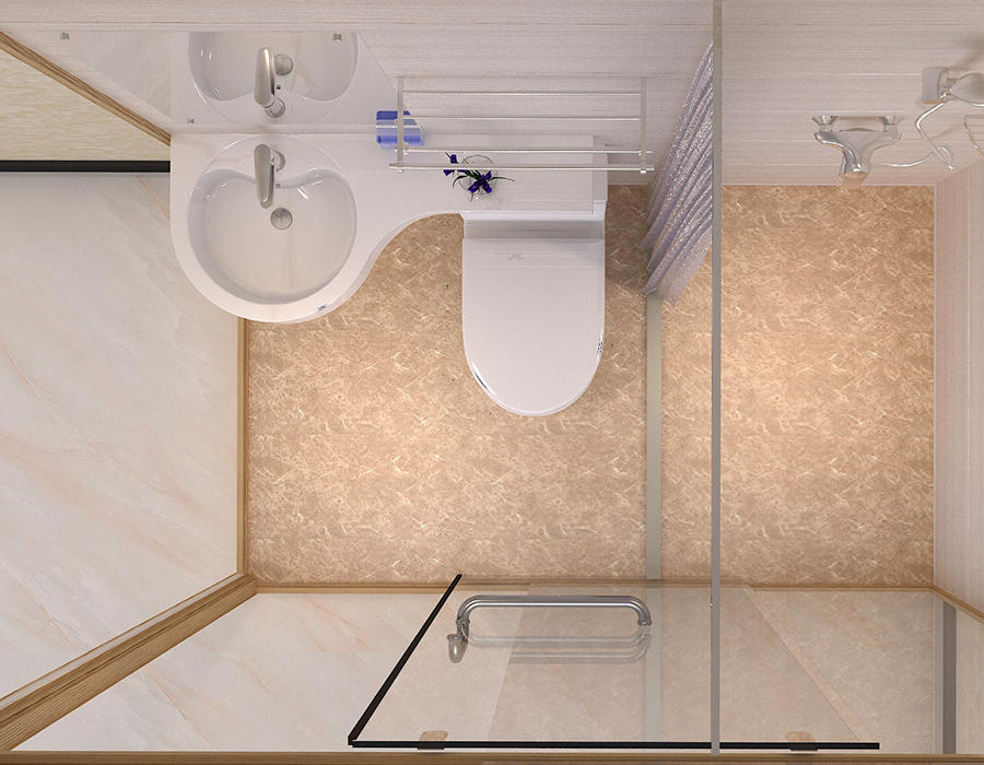 Hotel Modular Bathroom with PEC Resin Fibra Interior Panels and Glass Muri Exteriores