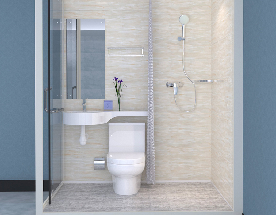 Modular Prefabricated Bathroom with Glass Exterior Wall for Fast and Efficient Installation