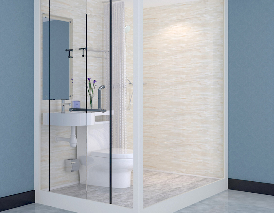 Modular Prefabricated Bathroom with Glass Exterior Wall for Fast and Efficient Installation