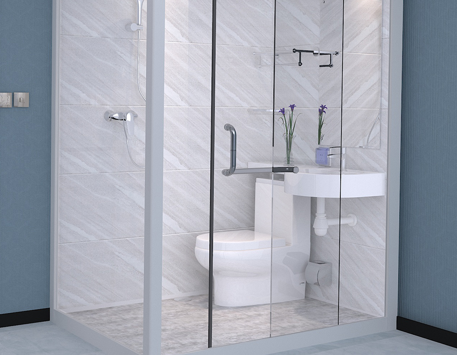 Vitreo-Wall Modular Integrated Bathroom with PEC Resina Fiber Interior Panels